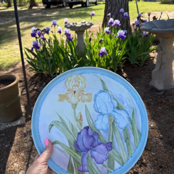 OOAK Hand painted Porcelain tray with irises - Picture 5 of 13